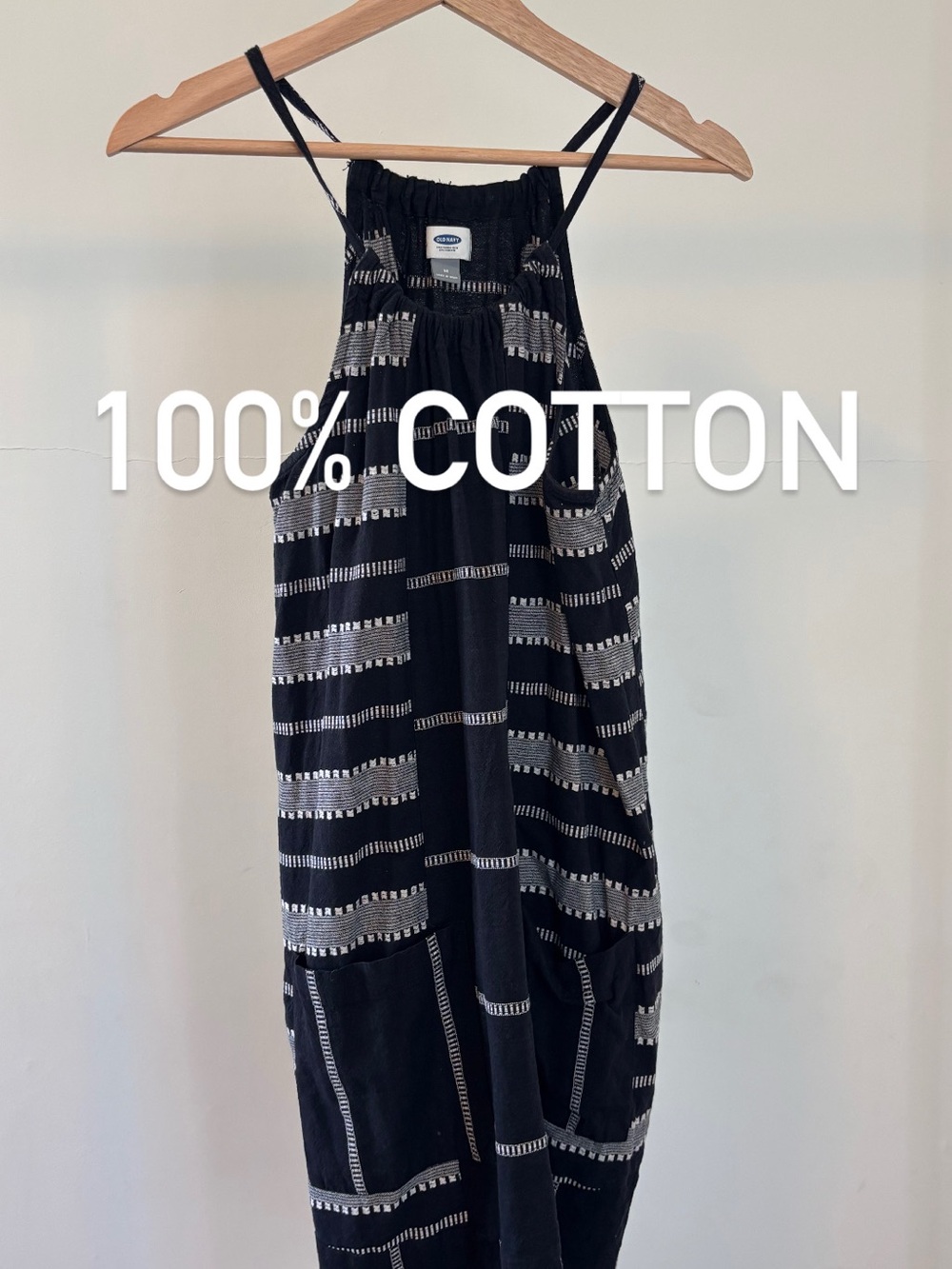Black and White Striped Midi Dress with pockets | 100% cotton | size M